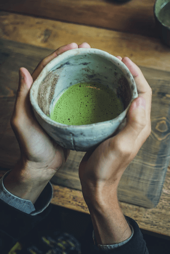 A cup of Japanese matcha green tea.
