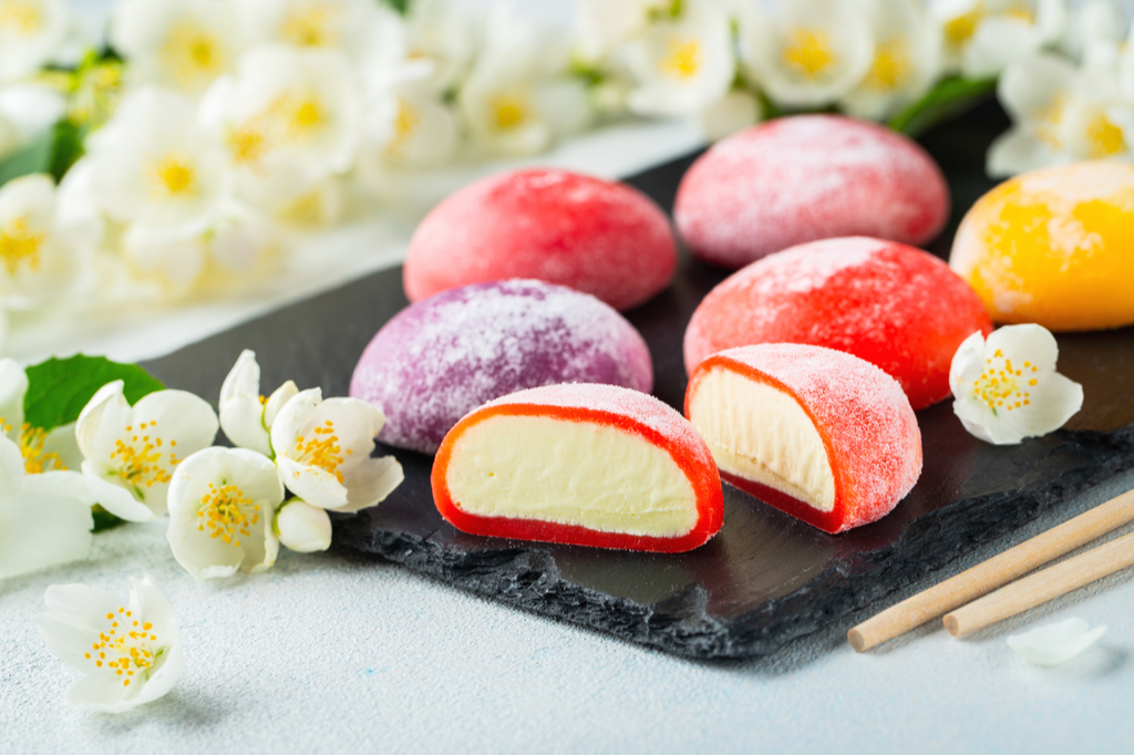 Red and purple mochi ice cream, an American that is a part of mochi history.