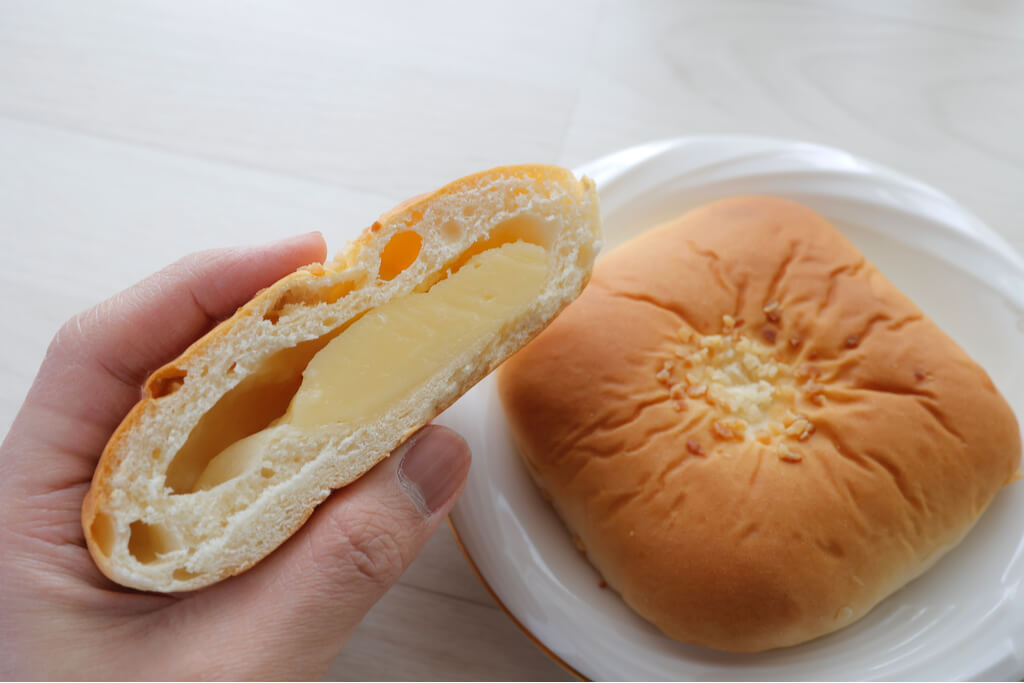 A cross section of Japanese cream bread
