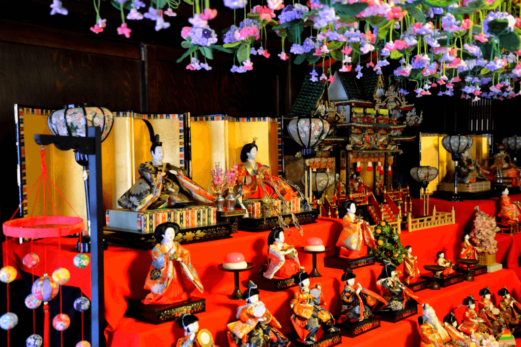 A display of Hinamatsuri dolls.