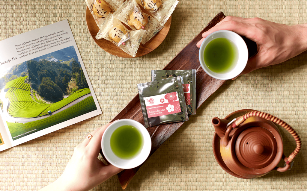 An image of the Sakura Sencha tea and other Snack collections from the Sakuraco May 2022 box.
