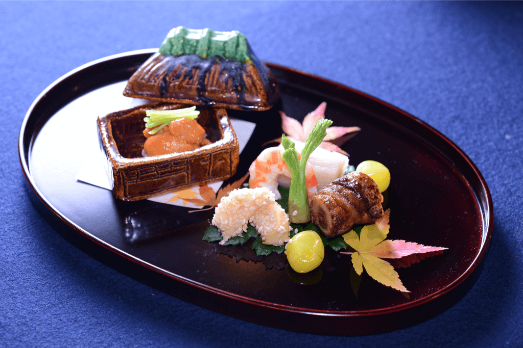 A plate of haute cuisine, which is very popualr in Kyoto.