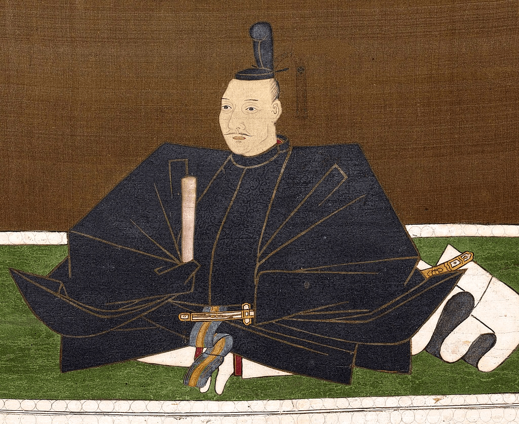 Portrait of Oda Nobunaga in formal black garb. Oda was one of the three Great Unifers of Japan and one of the most famous Japanese warriors in history.