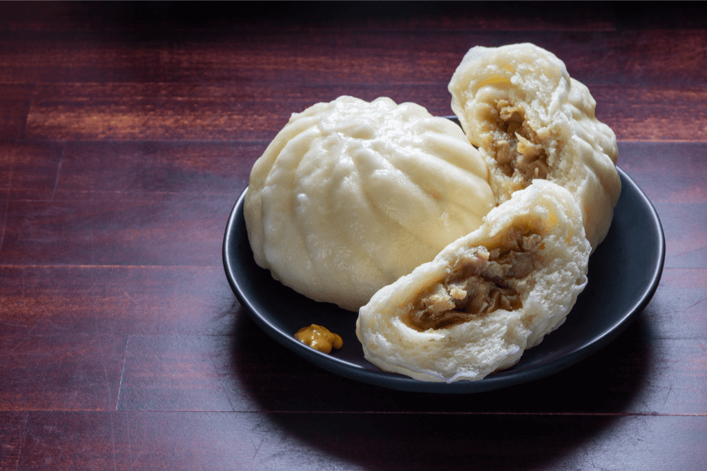 A small plate of meat buns, also known as nikuman a popular omiyage and souvenir