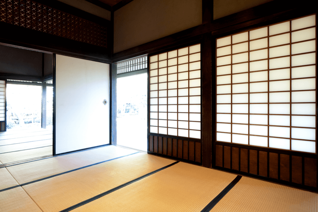 A photogrpah of a rice paper shoji door with natural light.