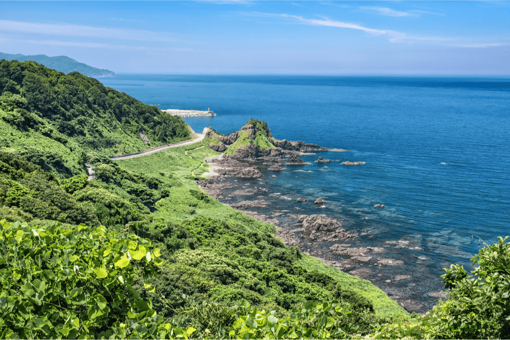 A luch green coastline of Ishikawa Prefecture.