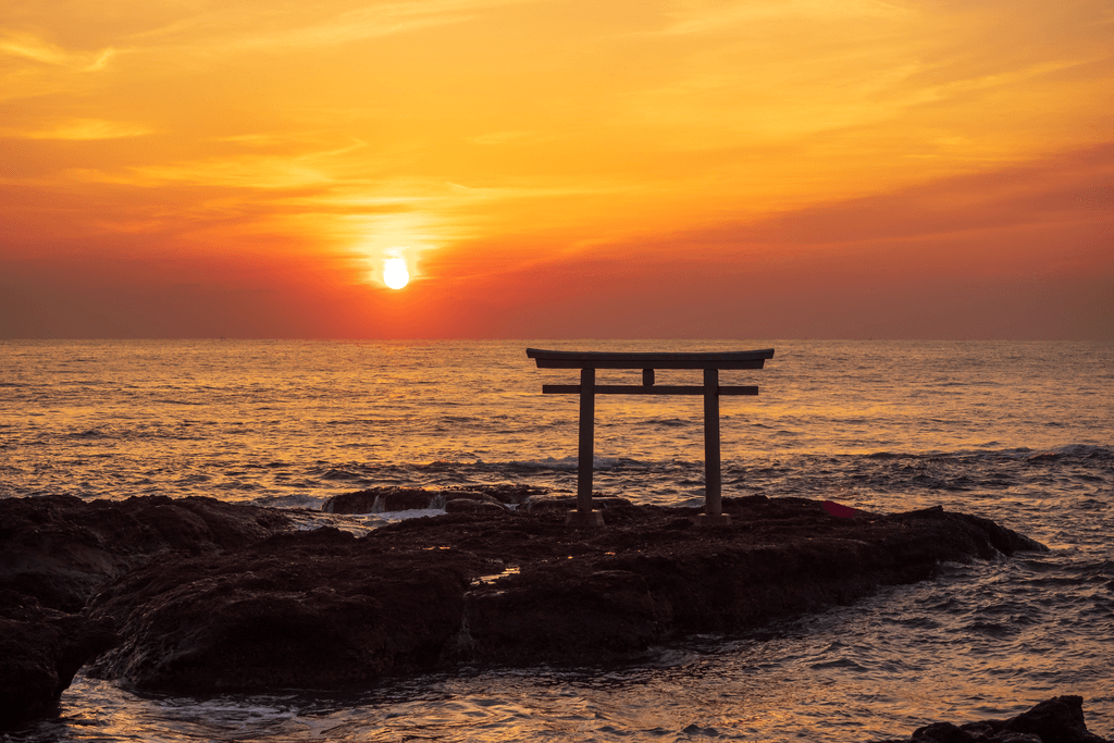 A sunrise in the sea near Isosaki Jinja.