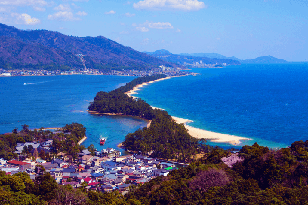A shot of the Amanohashidate sandbar in the middle of Tango Peninsula.