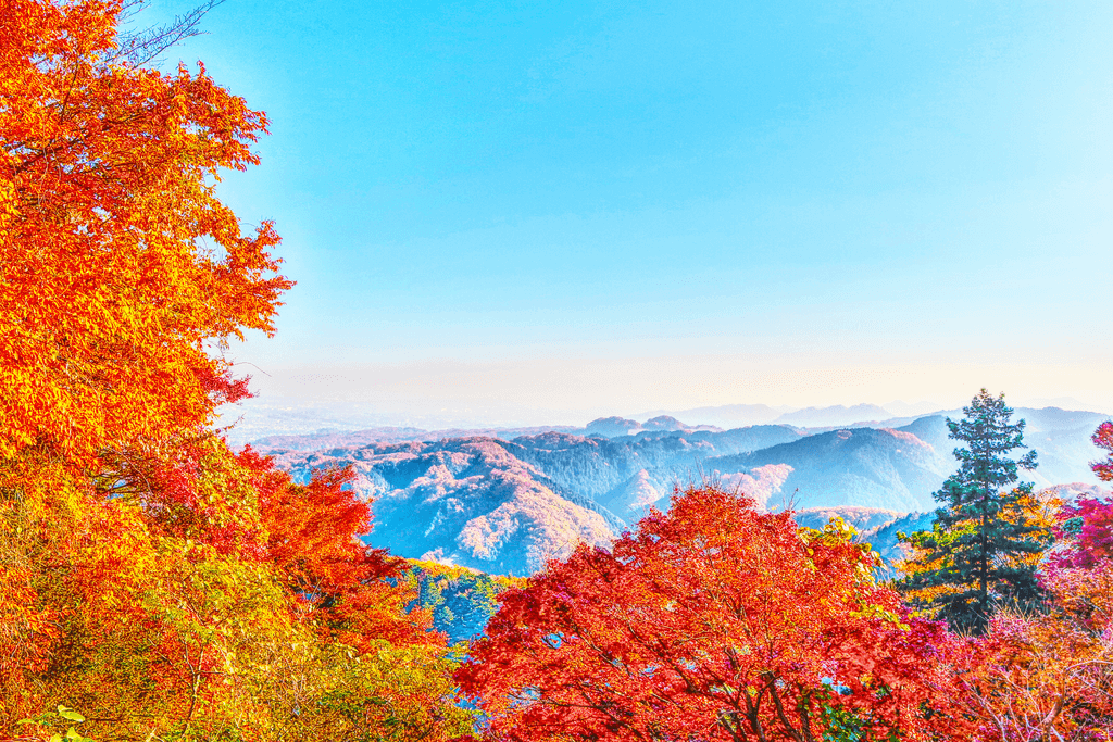 Red leaves and mountains seen from Mt. Takao