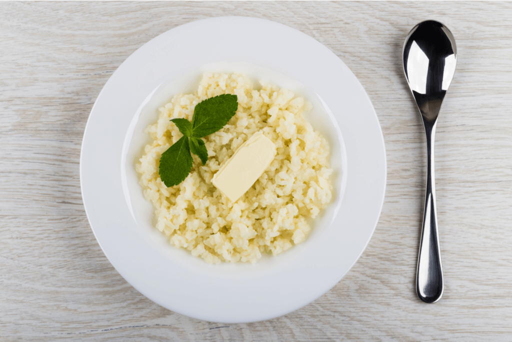 A plate of butter rice porridge.
