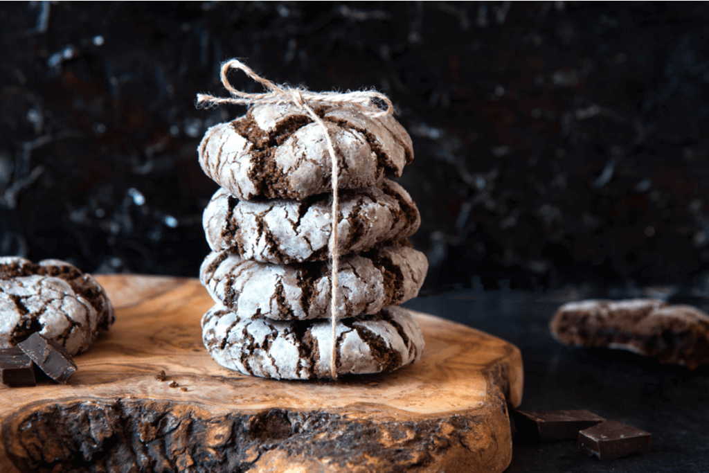 A stack of brown crinkle cookies.