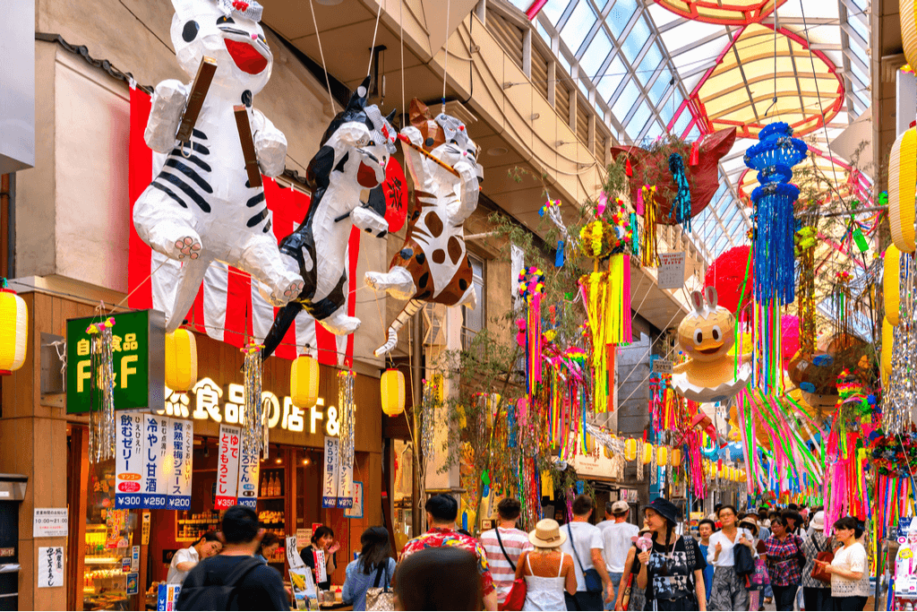 A shot of Asagaya Pearl Street shopping arcade during Tanabata season, a perfect time to enjoy the traditional Tokyo Japanese lifestyle.