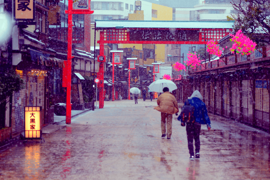 Elderly people go walking in the snow at Denbouin.