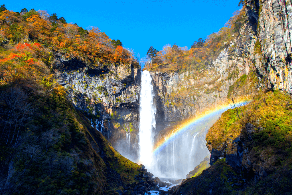 A picture of Kegon Falls, a huge waterfall in Tochigi.