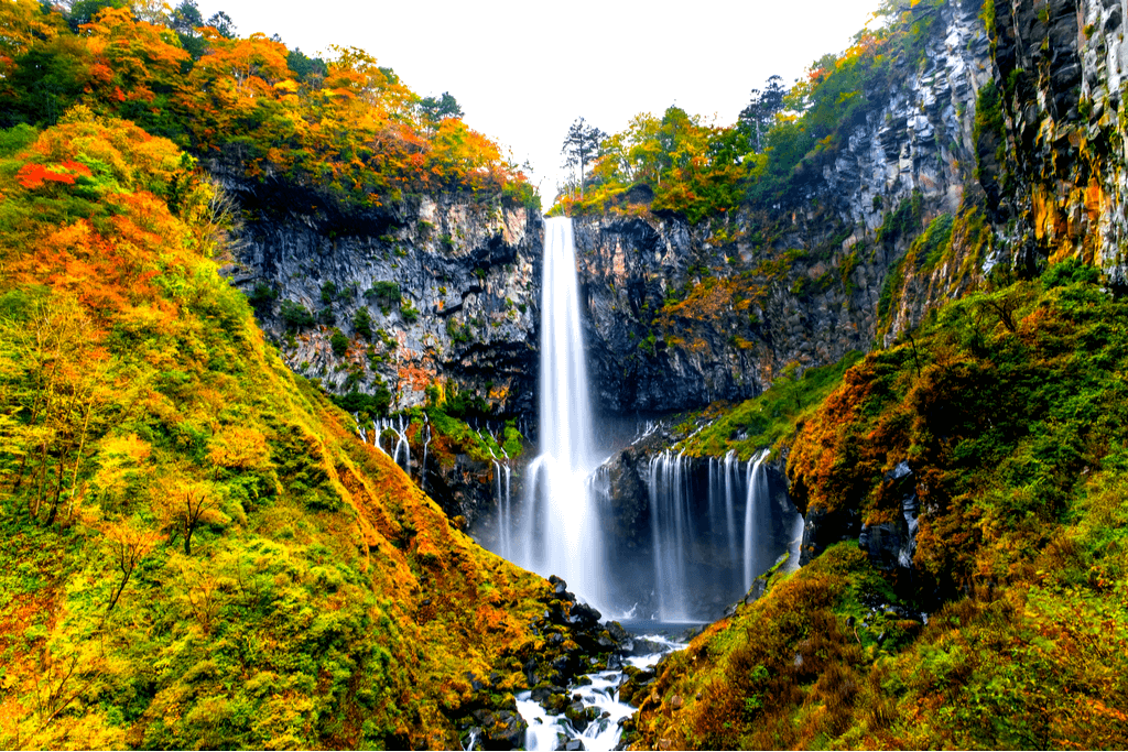 A shot of Kegon Falls, a tall waterfall.