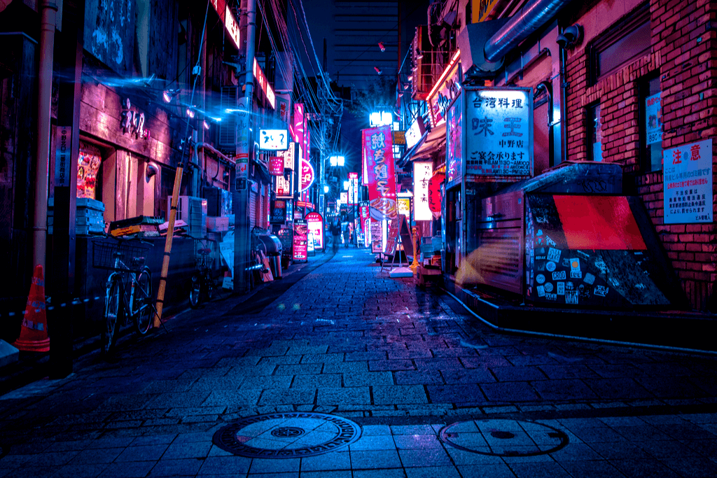 A nighttime shot of Nakano, complete with neon lights.