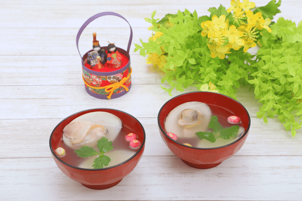 A couple of bowls of hamaguri clam soup, a common dish for Girls Day.
