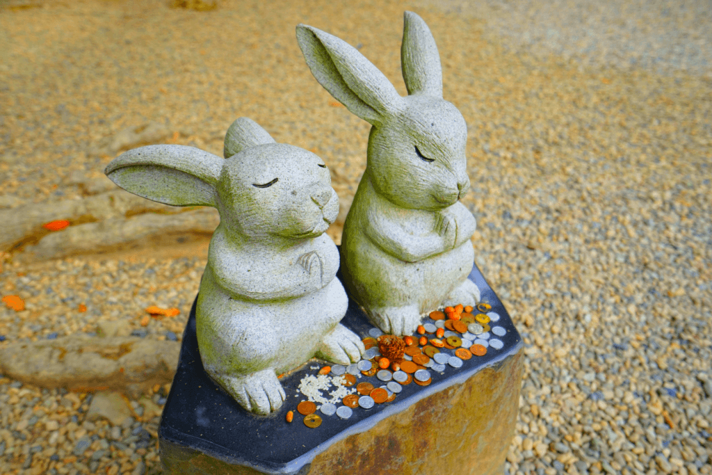 Two hare rabbit statues at Izumo Taisha Shrine. What is a temple of love?