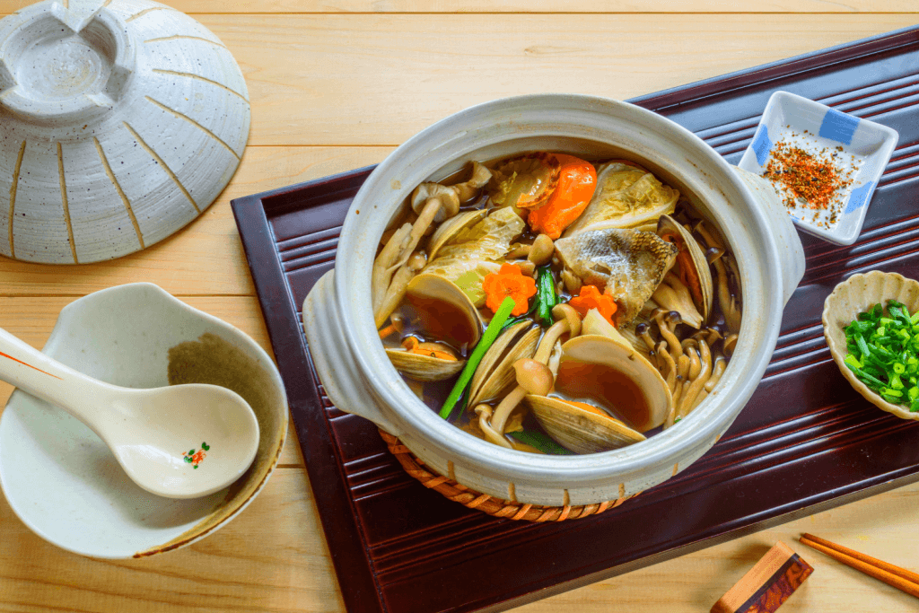 A bowl of chankonabe, which is a high protein meal that sumo wrestlers eat.