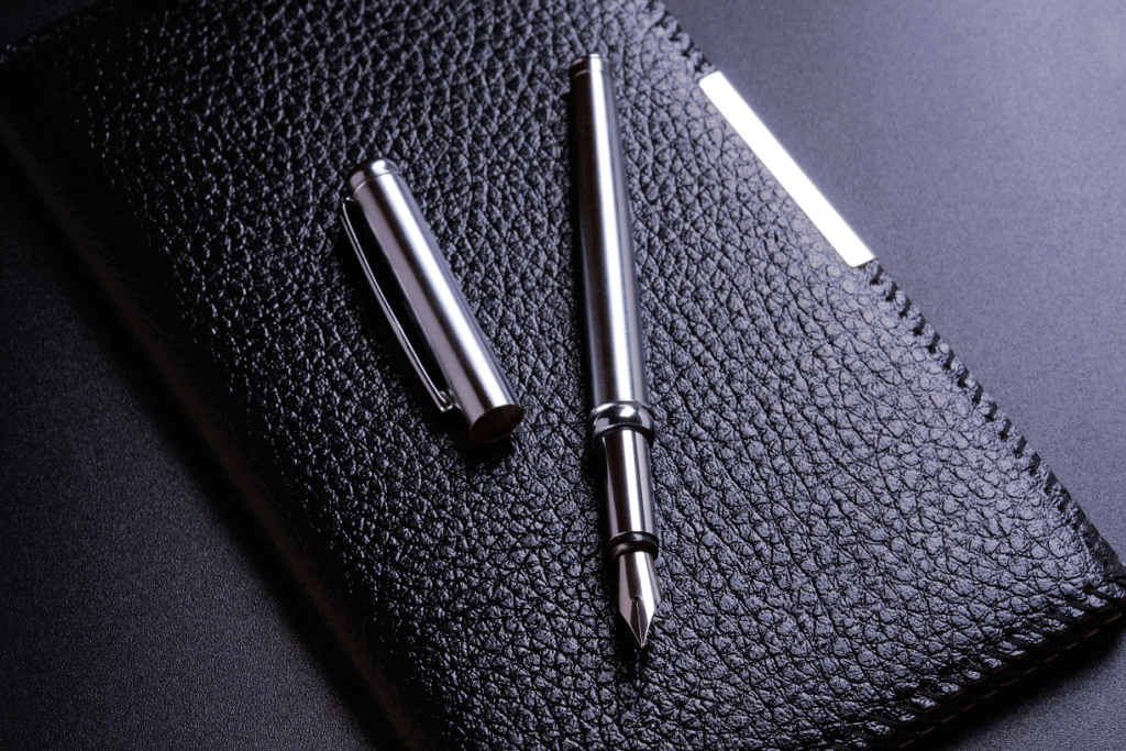 A silver pen and leather card holder, another one of many nice gifts for business associates.