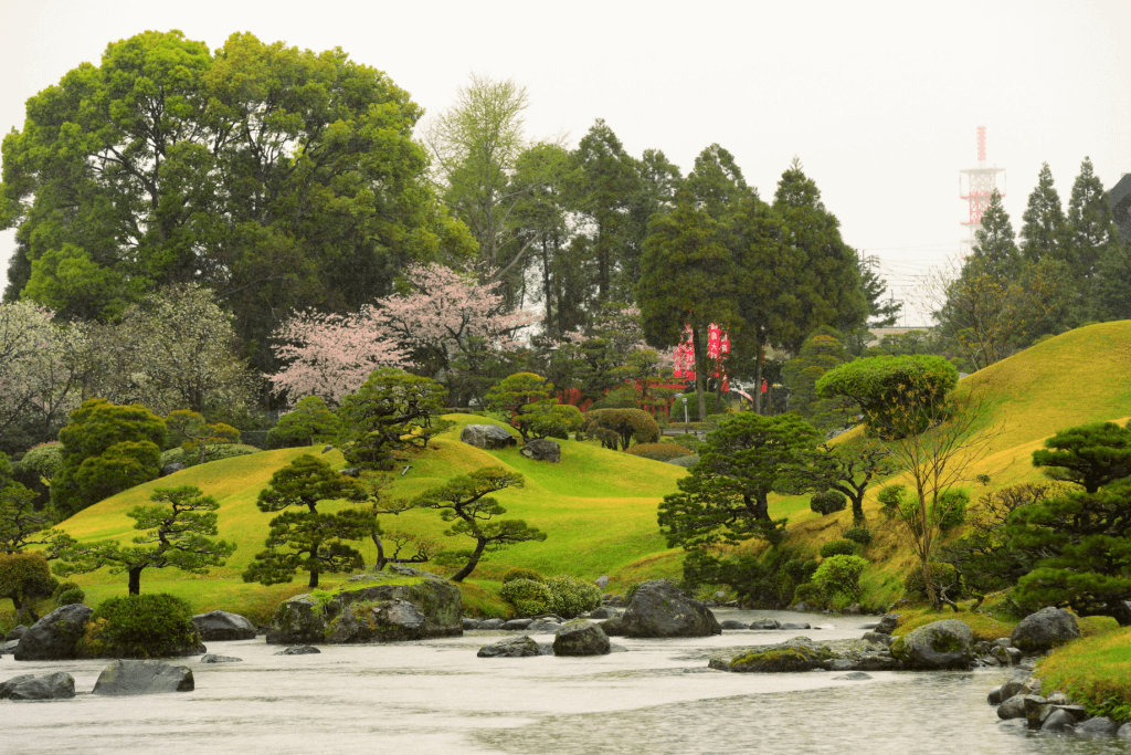 Green pastures in Suizenji Park at Kumamoto Prefecture.