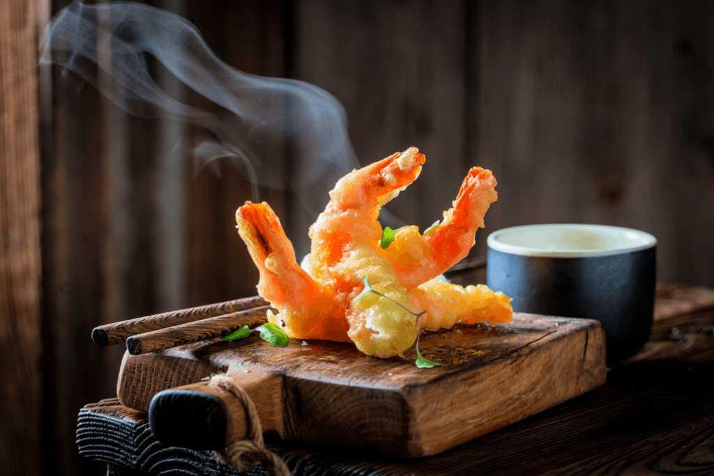 Tempura shrimp on a plate.
