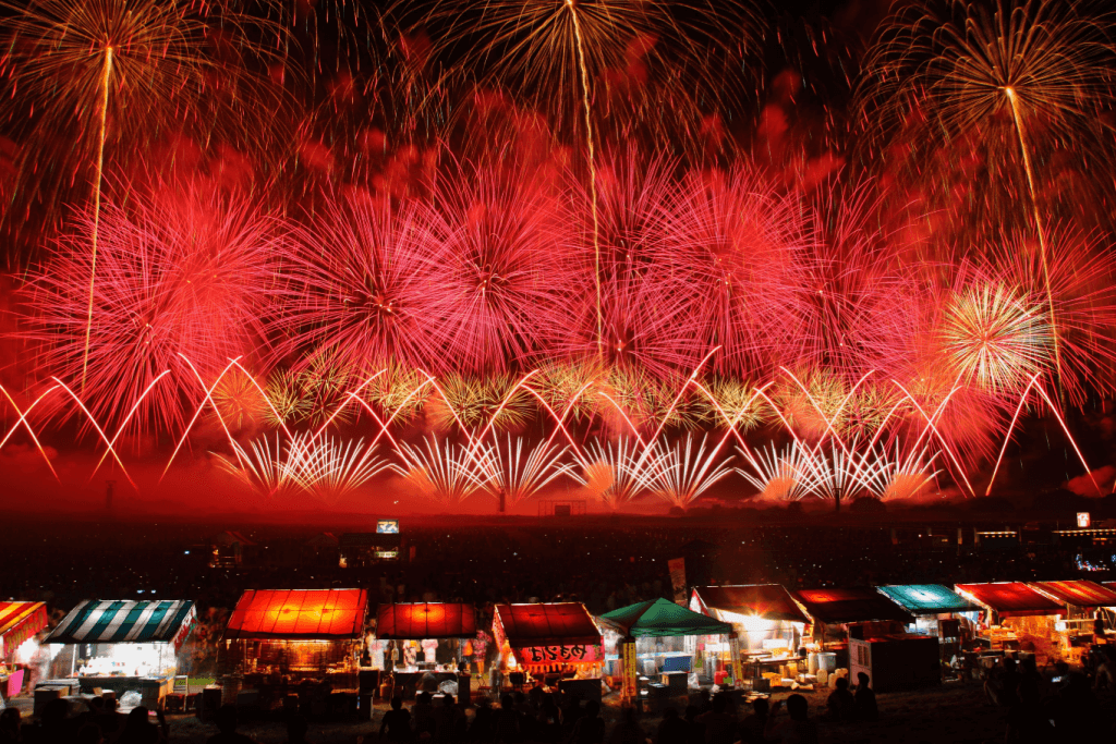 Large red shakudama fireworks in Japan.