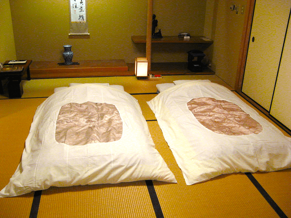 Two kakebutons on a tatami mat.