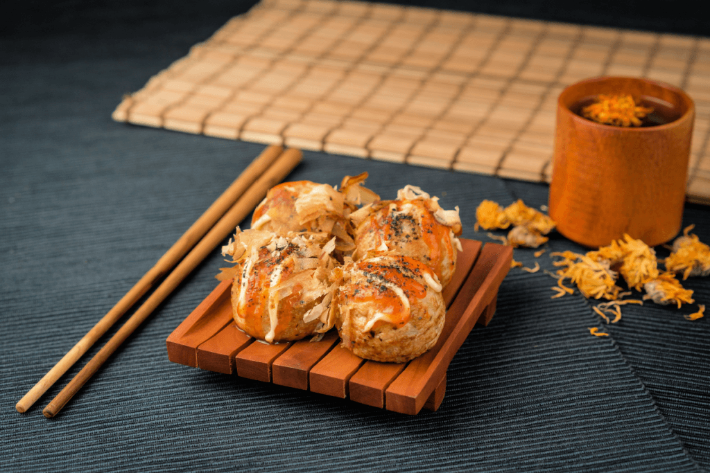 Takoyaki near a tatami mat.