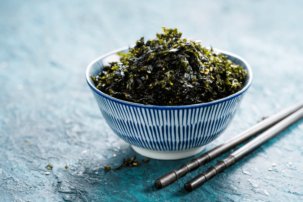 A bowl of nori seaweed.