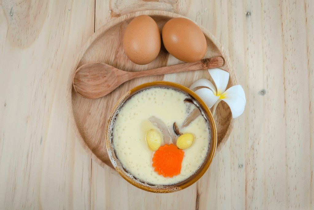 A bowl of chawanmushi with eggs.