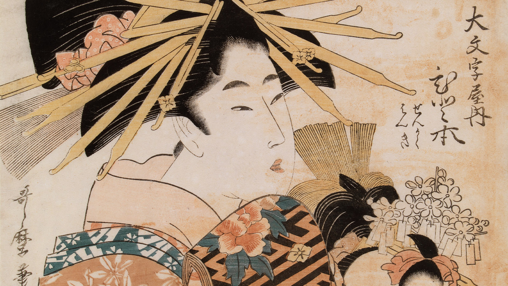 One of many Japanese woodblock prints with a woman.