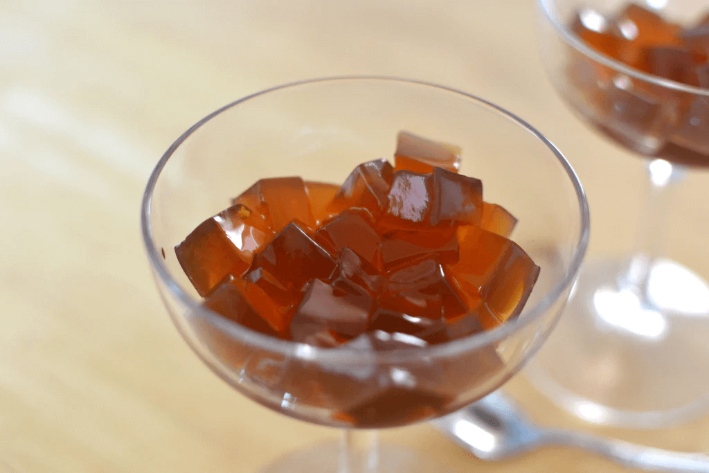 A glass of kokuto jelly.