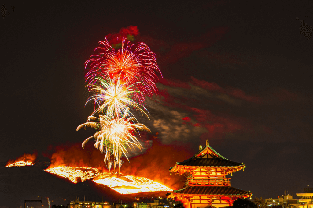 A mountain burning festival in Nara, Japan.