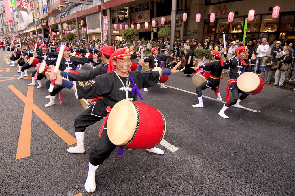 A taiko drummer at one of the Okinawa festivals.