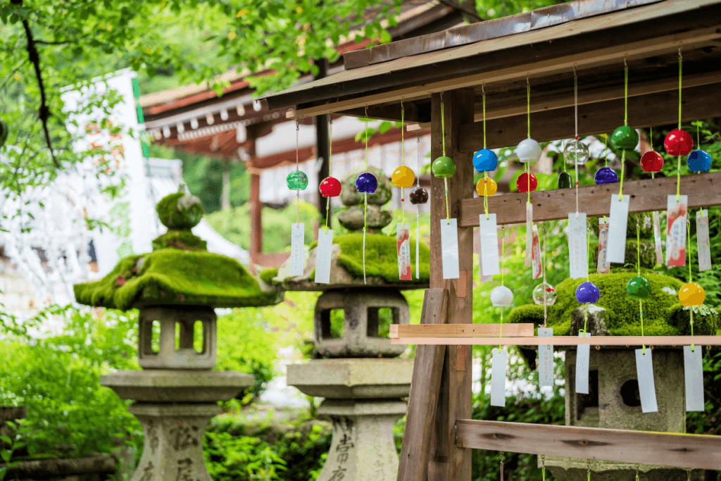 Matsunoo Taisha Shrine. It was multi-colored talismans hanging from the roof.