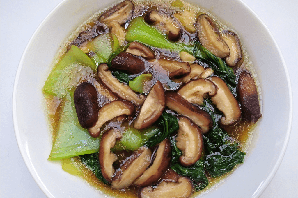 A bowl of shiitake mushroom soup.