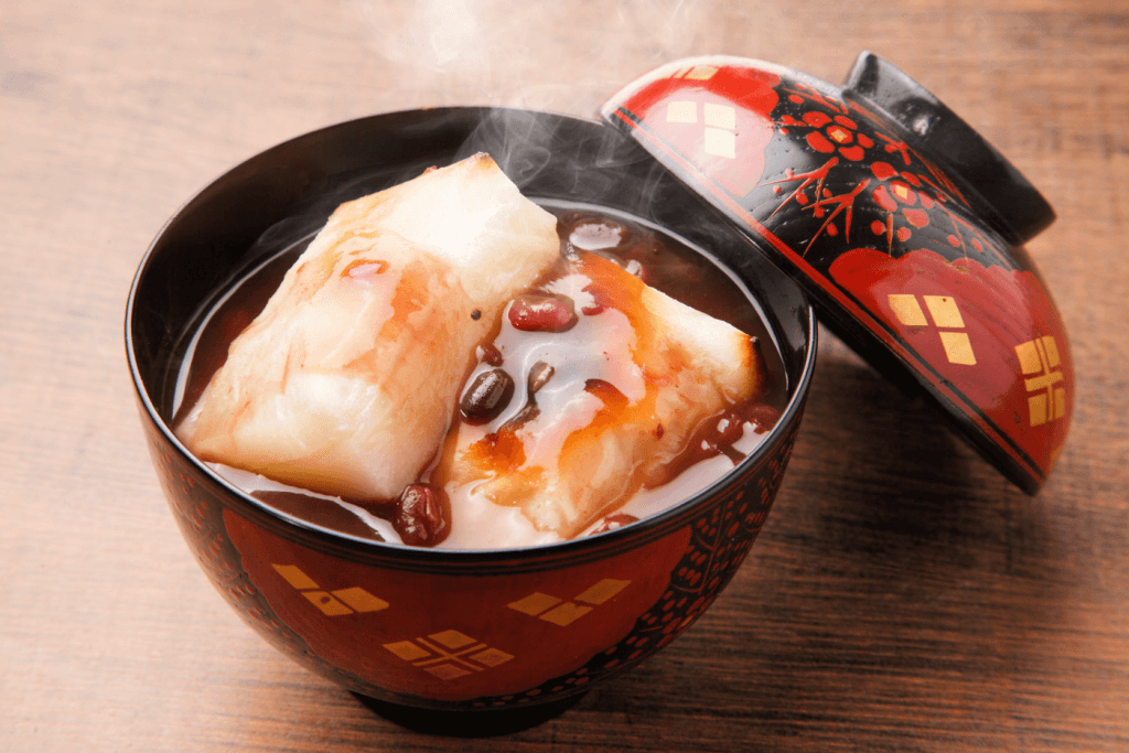 A bowl of sweet red bean zenzai soup