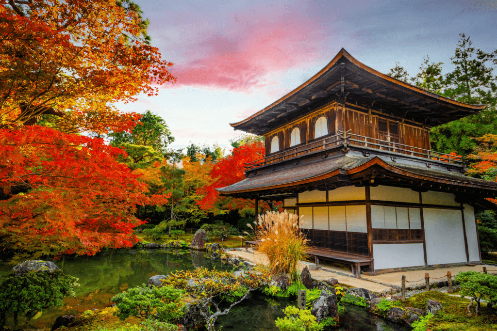 Ginkaku-ji in Kyoto during autumn in Japan.