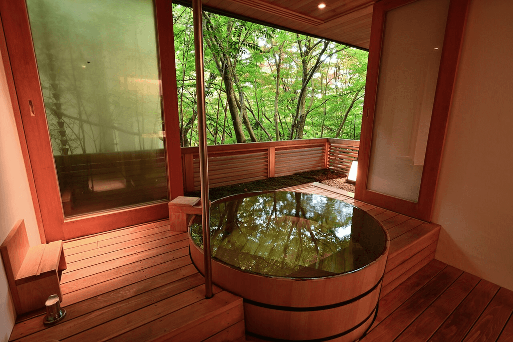 An onsen bath at Beniya Mukayu Luxury Ryokan.