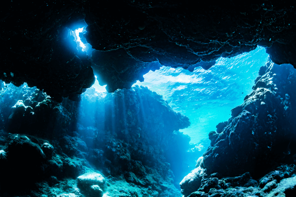 A body of water in Blue Cave in Okinawa.