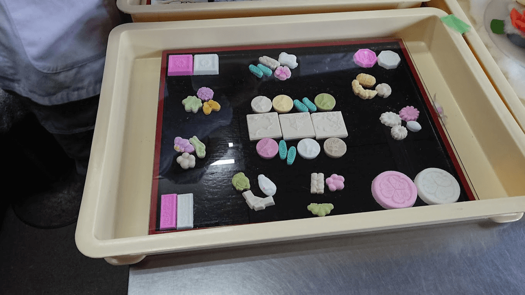 A bunch of rakugan on display at Kinji-Do Confectionery.