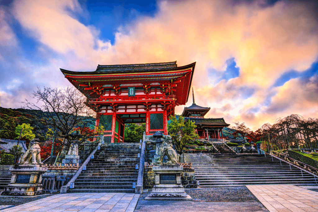 The front of Kiyomizu-dera in Kyoto.