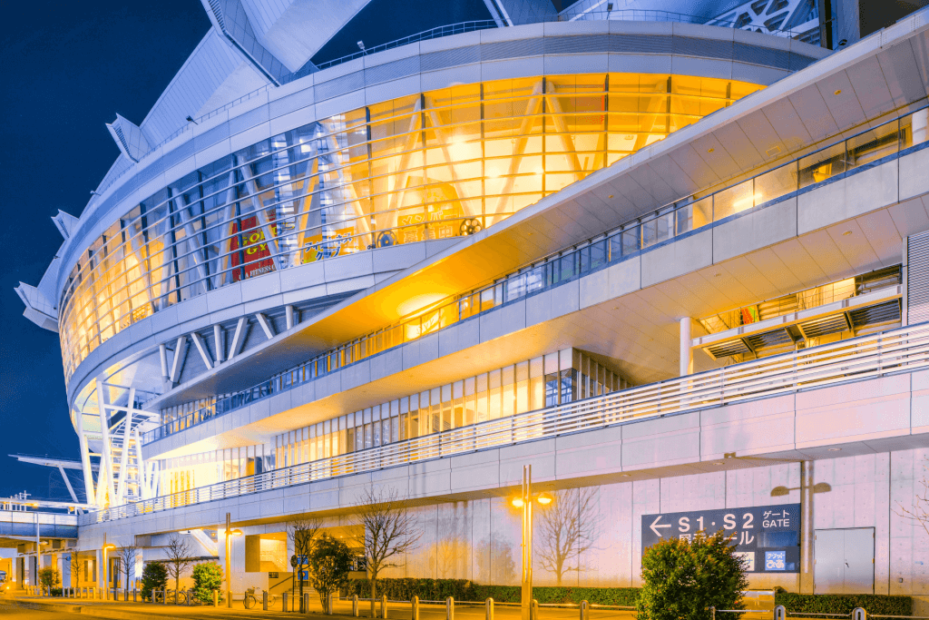 The Saitama City Super Arena at night.