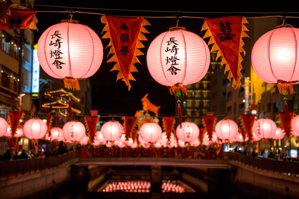 Another moon festival in Nagasaki with red lanterns.