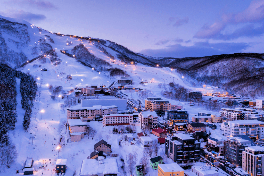 Niseko Ski Resort at night, a perfect getaway in Hokkaido.