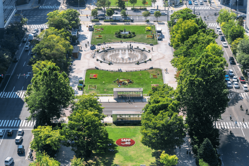 A bird's eye view of Odori Park.