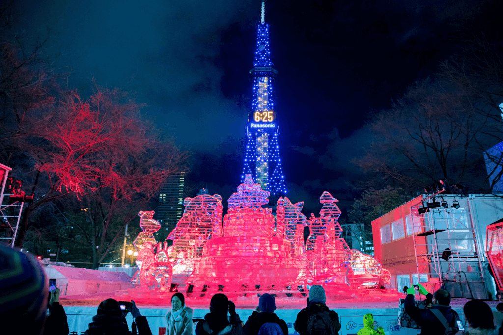 An ice tower at the Sapporo Snow Festival.