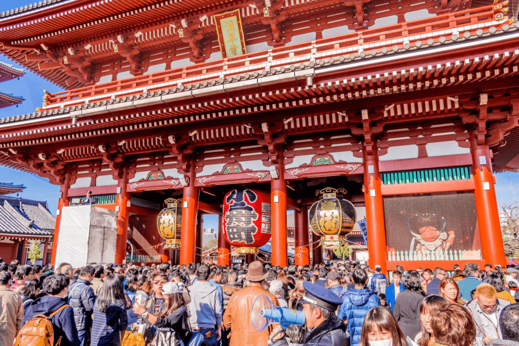 People visiting a shrine during hatsumode, one of the happy holidays of the new year. 