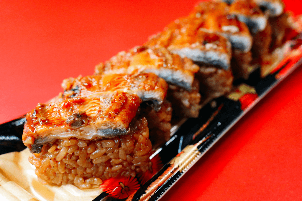 A platter of eel sushi, a delicacy from Kagoshima.